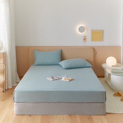 2024新款40s全棉透气亲肤双层纱四件套单品系列-单床笠 孔雀蓝