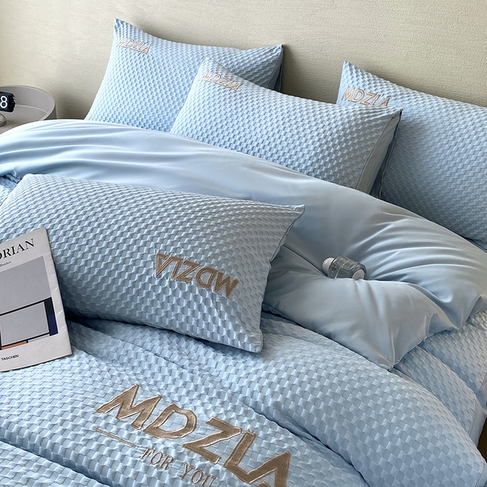 91家纺网 家纺一手货源 找家纺 优悦 2024新款泡泡格时尚提花四件套 泡泡格-蓝