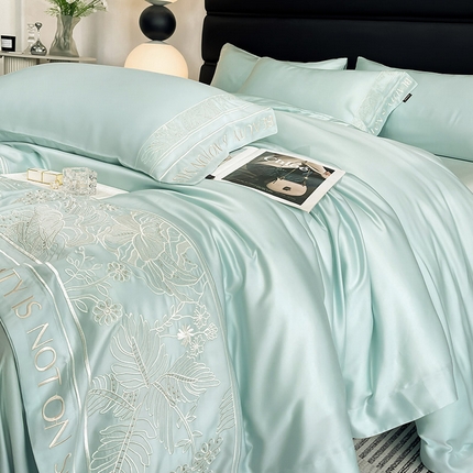 91家纺网 家纺一手货源 找家纺 （总） 2024春夏爆款Ａ类母婴级凉感真丝夏季裸睡天丝床单床笠轻奢刺绣冰丝四件套