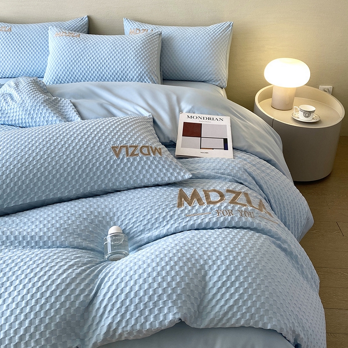 91家纺网 家纺一手货源 找家纺 优悦 2024新款泡泡格时尚提花四件套 泡泡格-蓝