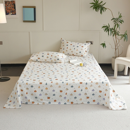 91家纺网 家纺一手货源 找家纺 2024新款40s全棉透气亲肤双层纱四件套单品系列-单床单 南瓜派