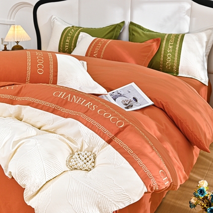 91家纺网 家纺一手货源 找家纺 （总）2025新款爆款水洗棉亲肤磨毛拼接立体浮雕刺绣四件套-卡诗【提供买家秀】