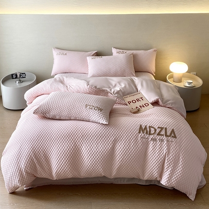 优悦 2024新款泡泡格时尚提花四件套 泡泡格-粉