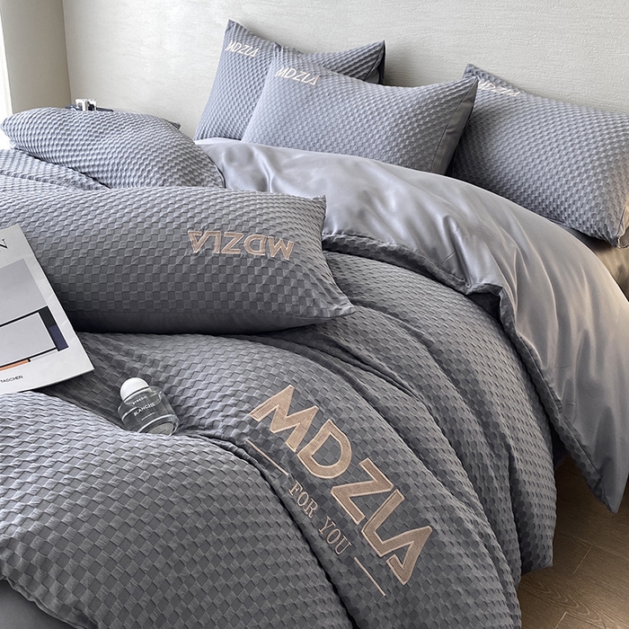 91家纺网 家纺一手货源 找家纺 优悦 2024新款泡泡格时尚提花四件套 泡泡格-灰