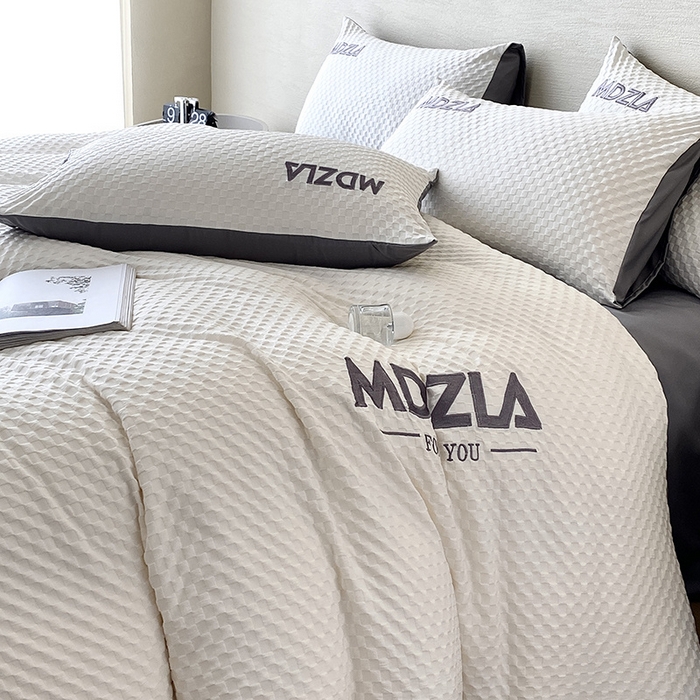 91家纺网 家纺一手货源 找家纺 优悦 2024新款泡泡格时尚提花四件套 泡泡格-白