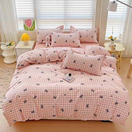 91家纺网 家纺一手货源 找家纺 贝扬思家纺 2025新款亲肤棉印花四件套系列 温柔-粉