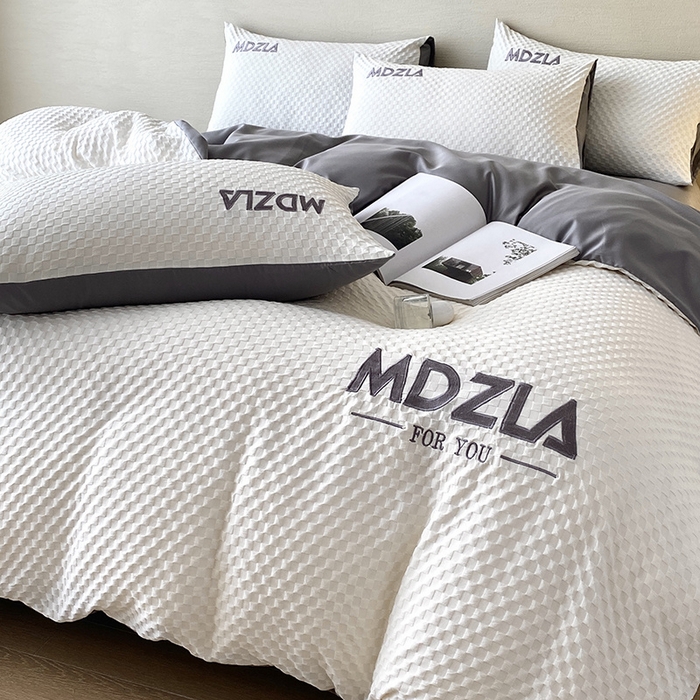 91家纺网 家纺一手货源 找家纺 优悦 2024新款泡泡格时尚提花四件套 泡泡格-白