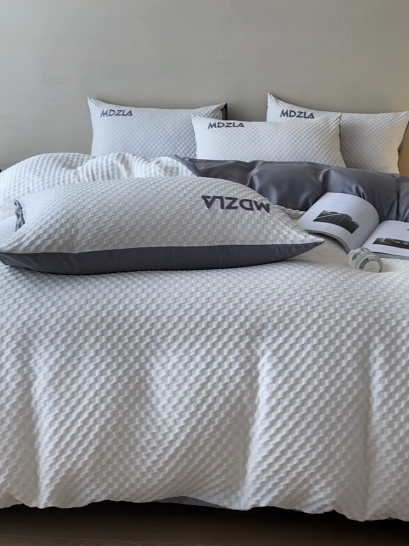 91家纺网 家纺一手货源 找家纺 优悦 2024新款泡泡格时尚提花四件套 泡泡格-白