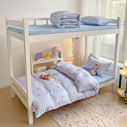 91家纺网 家纺一手货源 找家纺 贝扬思家纺 2025新款亲肤棉印花三件套系列 温柔-蓝