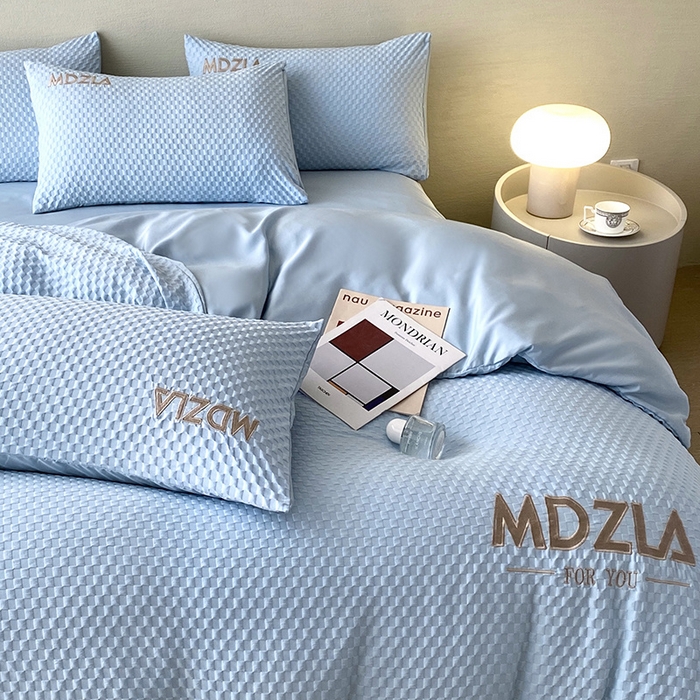 91家纺网 家纺一手货源 找家纺 优悦 2024新款泡泡格时尚提花四件套 泡泡格-蓝