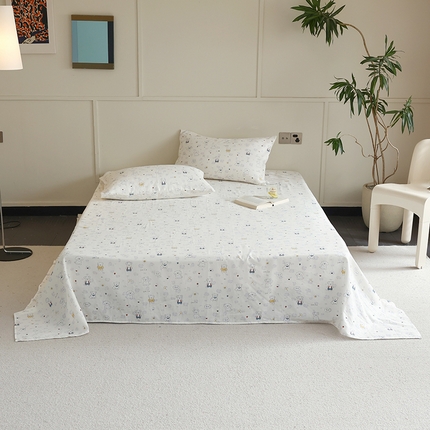 91家纺网 家纺一手货源 找家纺 2024新款40s全棉透气亲肤双层纱四件套单品系列-单床单 狗狗派对