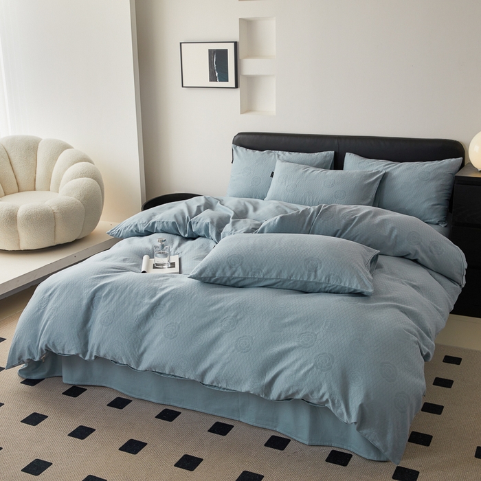 91家纺网 家纺一手货源 找家纺 优彩 2025新款A类全棉提花三层纱四件套 巴洛克雾兰