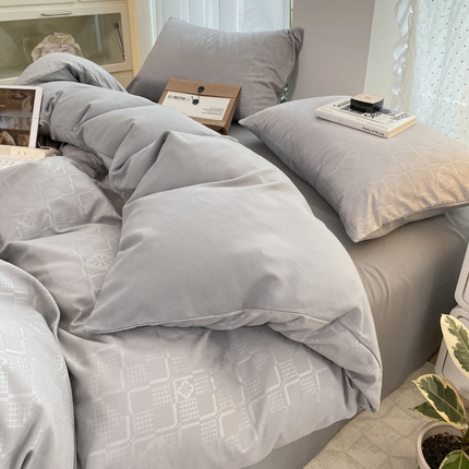 91家纺网 家纺一手货源 找家纺 芷凡家纺 2024新款提花小方格四件套 小方格-灰