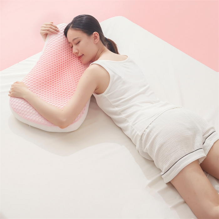 91家纺网 家纺一手货源 找家纺 枕芯真意 2024新款凉感枕TPE果胶羽丝枕夏季枕芯猫肚皮释压枕头枕芯 轻奢粉