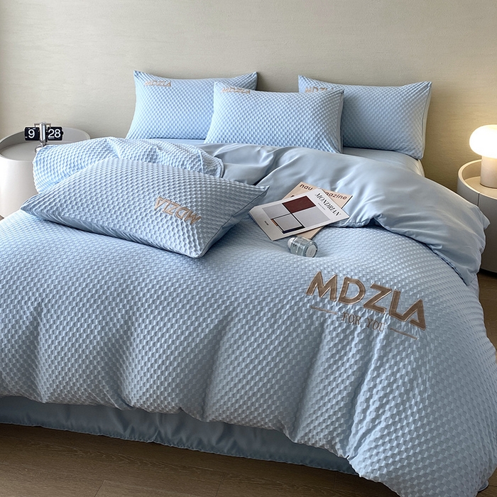 91家纺网 家纺一手货源 找家纺 优悦 2024新款泡泡格时尚提花四件套 泡泡格-蓝