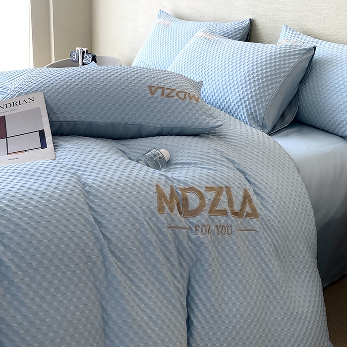 91家纺网 家纺一手货源 找家纺 优悦 2024新款泡泡格时尚提花四件套 泡泡格-蓝