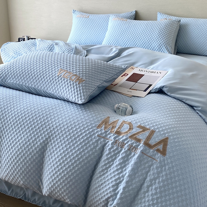 91家纺网 家纺一手货源 找家纺 优悦 2024新款泡泡格时尚提花四件套 泡泡格-蓝