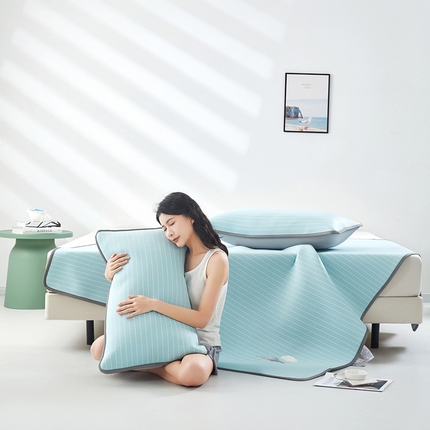 91家纺网 家纺一手货源 找家纺 好眠好梦家纺 2024新款冰岛系列云眠纳凉绣花床单款冰丝席 云眠.纳凉席-天空蓝