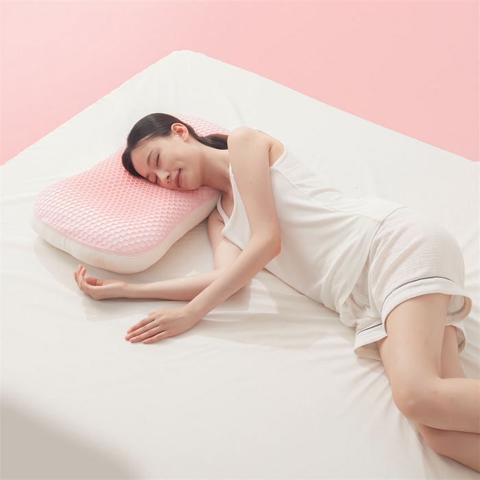 91家纺网 家纺一手货源 找家纺 枕芯真意 2024新款凉感枕TPE果胶羽丝枕夏季枕芯猫肚皮释压枕头枕芯 轻奢粉