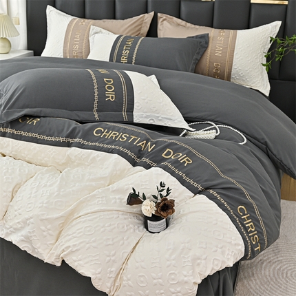 91家纺网 家纺一手货源 找家纺 （总）2025新款直播爆款水洗棉磨毛刺绣浮雕四件套-慕兰迪