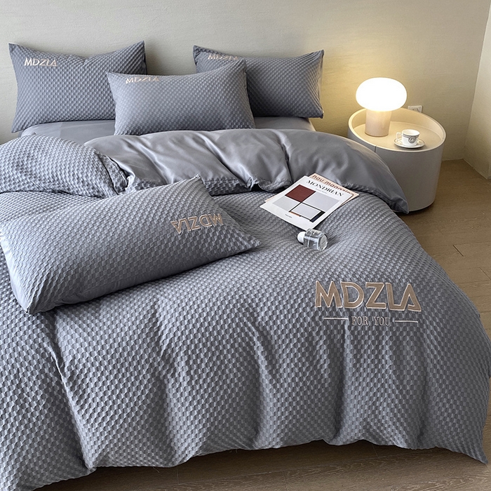 91家纺网 家纺一手货源 找家纺 优悦 2024新款泡泡格时尚提花四件套 泡泡格-灰