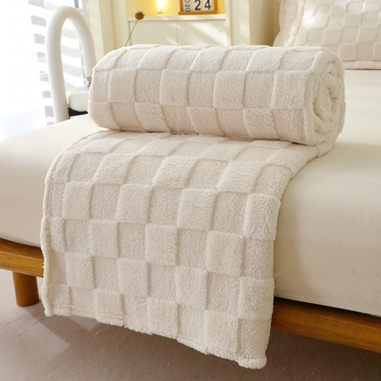 芸锦豪 2024新款意大利面包格毛毯-卷边款 米杏色