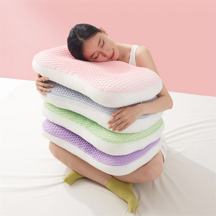 91家纺网 家纺一手货源 找家纺 枕芯真意 2024新款凉感枕TPE果胶羽丝枕夏季枕芯猫肚皮释压枕头枕芯 轻奢粉