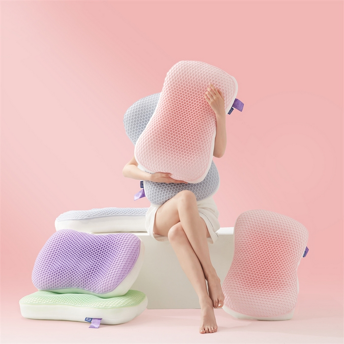 91家纺网 家纺一手货源 找家纺 枕芯真意 2024新款凉感枕TPE果胶羽丝枕夏季枕芯猫肚皮释压枕头枕芯 轻奢粉