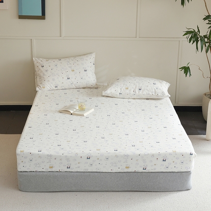 91家纺网 家纺一手货源 找家纺 2024新款40s全棉透气亲肤双层纱四件套单品系列-单床笠 狗狗派对