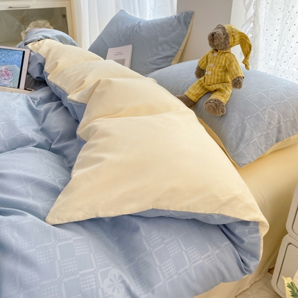 91家纺网 家纺一手货源 找家纺 芷凡家纺 2024新款提花小方格四件套 小方格-蓝