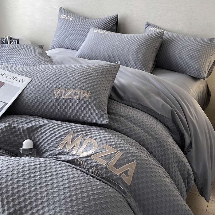 91家纺网 家纺一手货源 找家纺 优悦 2024新款泡泡格时尚提花四件套 泡泡格-灰