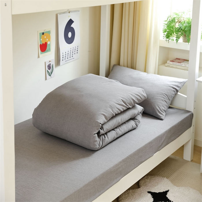 91家纺网 家纺一手货源 找家纺 北欧良品 2024新款A类色织水洗棉学生三件套床套款 冰川灰素色