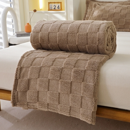 芸锦豪 2024新款意大利面包格毛毯-卷边款 咖色
