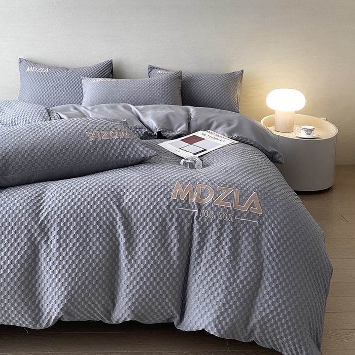 91家纺网 家纺一手货源 找家纺 优悦 2024新款泡泡格时尚提花四件套 泡泡格-灰