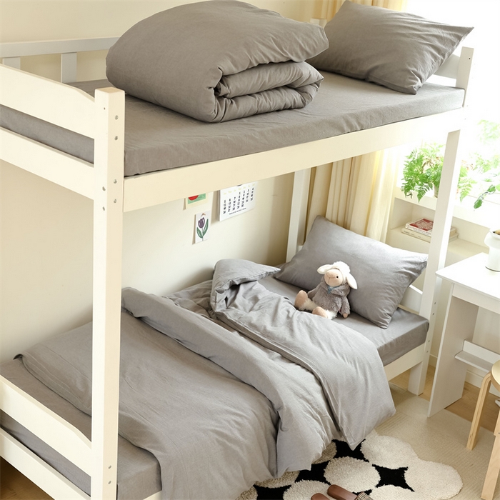 91家纺网 家纺一手货源 找家纺 北欧良品 2024新款A类色织水洗棉学生三件套床套款 冰川灰素色