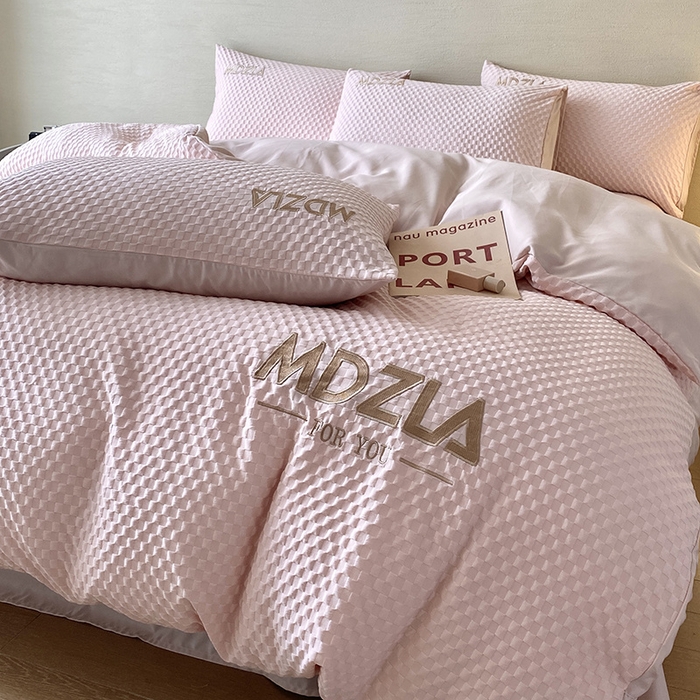 91家纺网 家纺一手货源 找家纺 优悦 2024新款泡泡格时尚提花四件套 泡泡格-粉