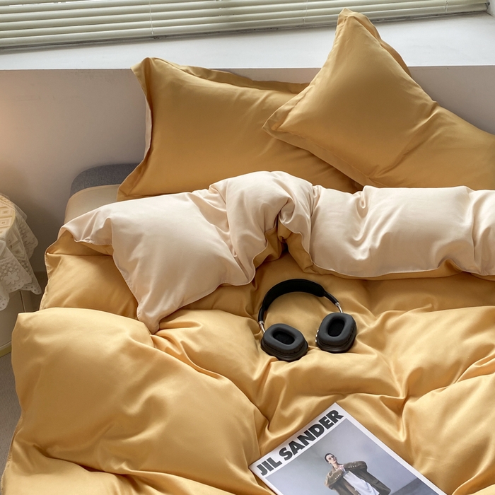 91家纺网 家纺一手货源 找家纺 米瑞娜 2024新款纯色双拼亲肤磨毛水洗棉四件套 碳烤起司