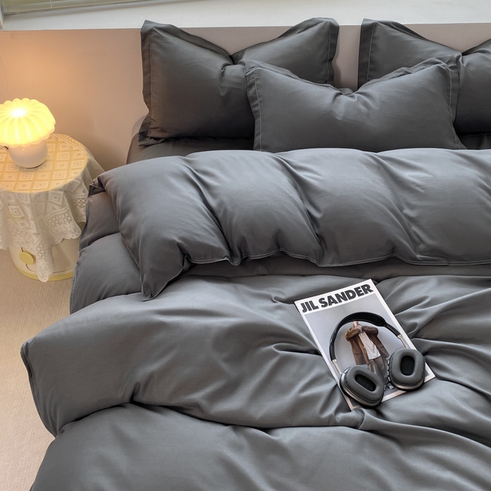 91家纺网 家纺一手货源 找家纺 米瑞娜 2024新款纯色双拼亲肤磨毛水洗棉四件套 高级灰