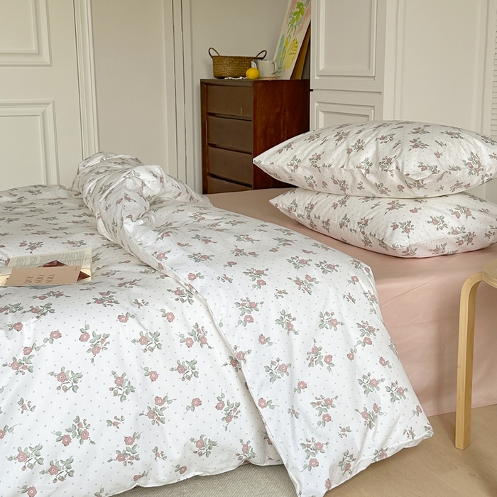 91家纺网 家纺一手货源 找家纺 棉眠 2024新款40支AB版全棉印花四件套 雪映桃花