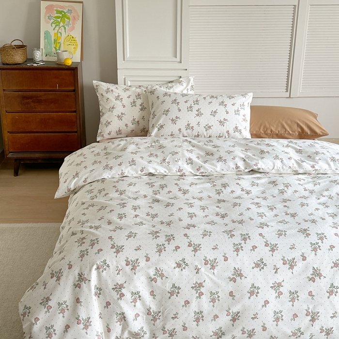 91家纺网 家纺一手货源 找家纺 棉眠 2024新款40支AB版全棉印花四件套 雪映桃花