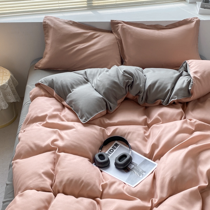 91家纺网 家纺一手货源 找家纺 米瑞娜 2024新款纯色双拼亲肤磨毛水洗棉四件套 黛莎