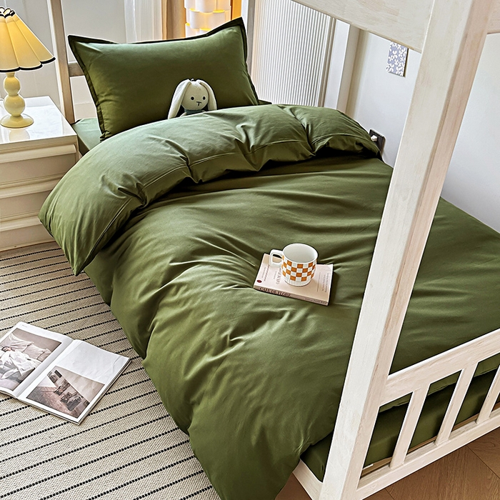 91家纺网 家纺一手货源 找家纺 棉造2024新款13372纯棉学生宿舍上下床套件全棉三件套六件套 军绿【不带布标】