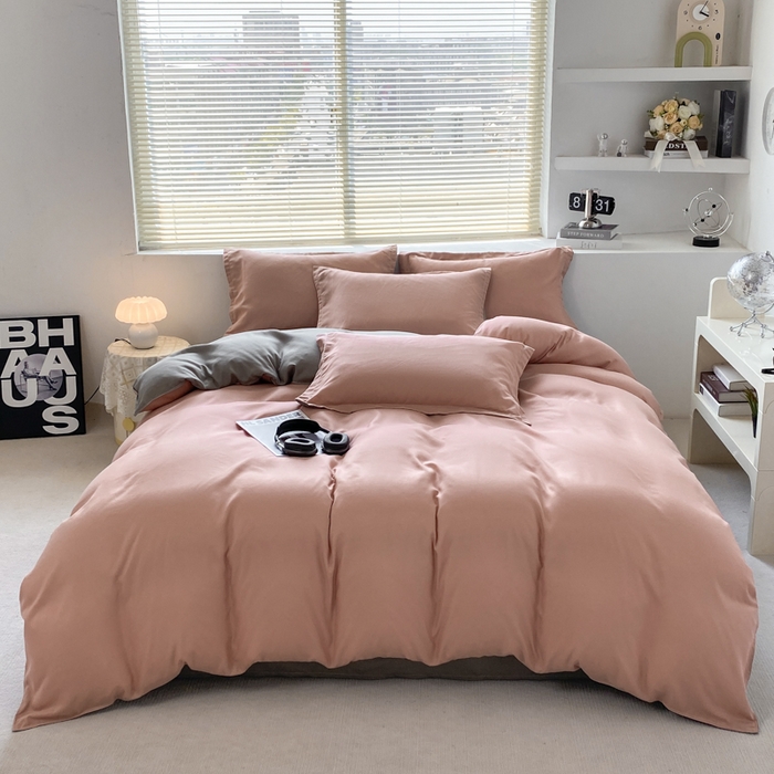 91家纺网 家纺一手货源 找家纺 米瑞娜 2024新款纯色双拼亲肤磨毛水洗棉四件套 黛莎