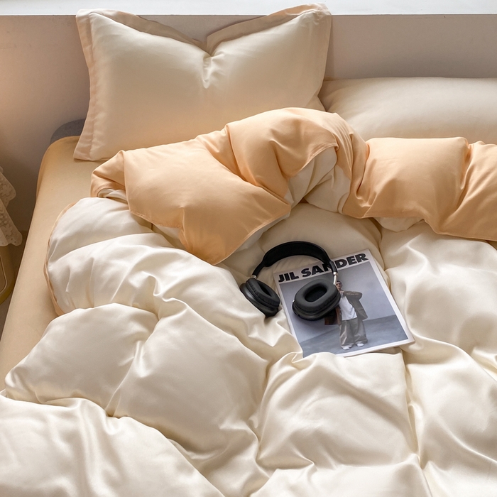 91家纺网 家纺一手货源 找家纺 米瑞娜 2024新款纯色双拼亲肤磨毛水洗棉四件套 奶茶芝士