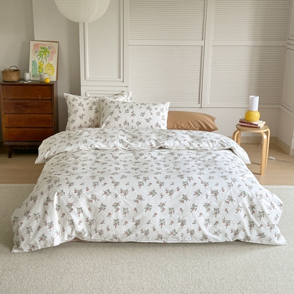 棉眠 2024新款40支AB版全棉印花四件套 雪映桃花