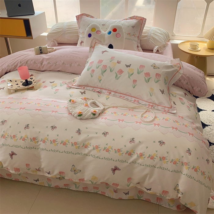 91家纺网 家纺一手货源 找家纺 莱豫家纺 2024新款纯棉四件套13070第六波 花香引蝶