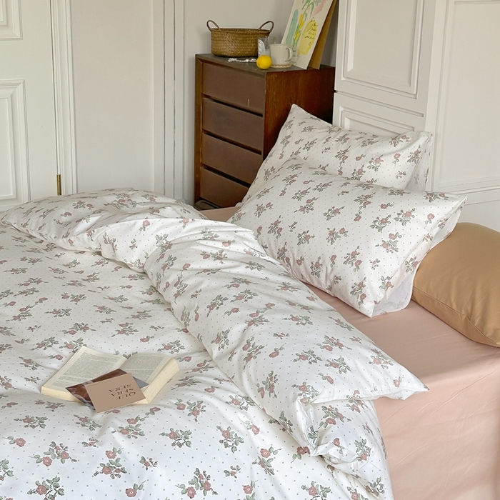 91家纺网 家纺一手货源 找家纺 棉眠 2024新款40支AB版全棉印花四件套 雪映桃花