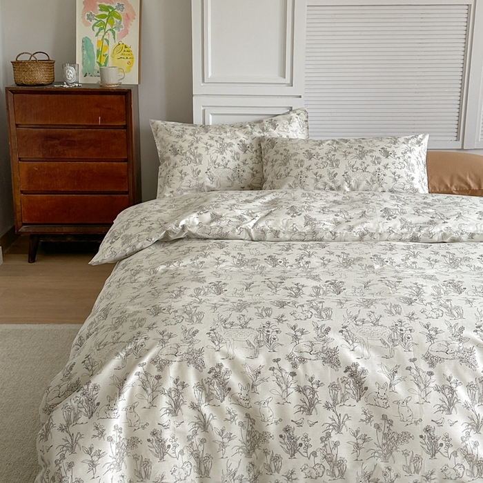 91家纺网 家纺一手货源 找家纺 棉眠 2024新款40支AB版全棉印花四件套 温莎