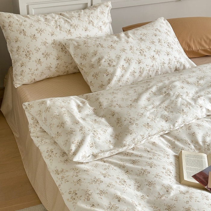 91家纺网 家纺一手货源 找家纺 棉眠 2024新款40支AB版全棉印花四件套 悸动-咖