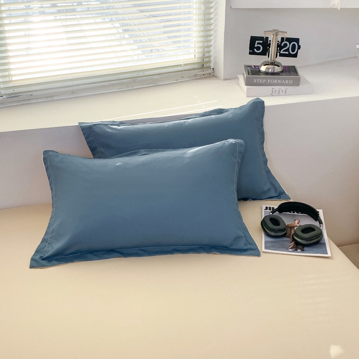 91家纺网 家纺一手货源 找家纺 米瑞娜 2024新款纯色双拼亲肤磨毛水洗棉四件套 海蓝奶茶